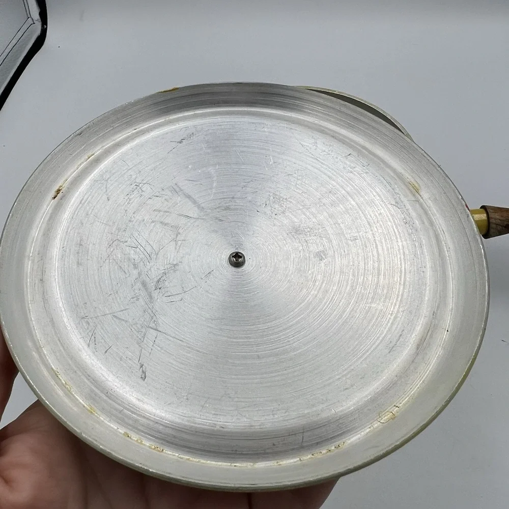 MCM Sauce Pan Pot Mustard Yellow Enamel Lid Wood‎ Handle Japan Vtg